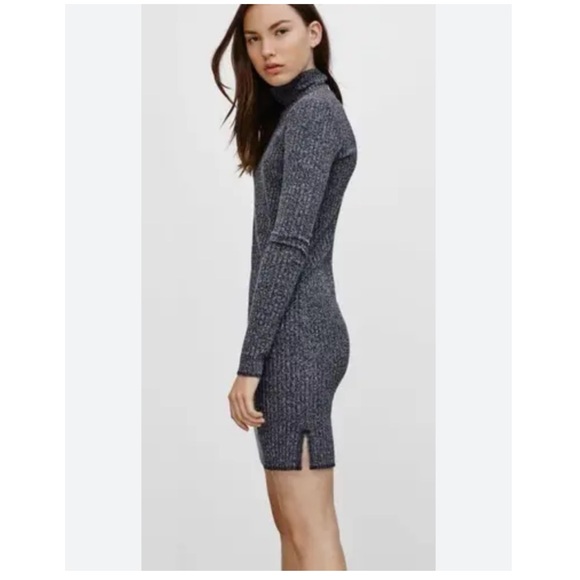 Gray Ribbed Turtleneck Dress - Picture 2 of 12